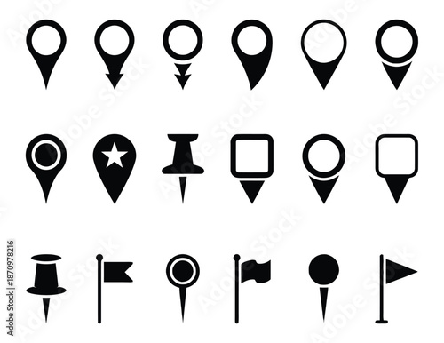 Set of map pin location icons. Modern map markers. Variety of map marker icons for navigation and location. 