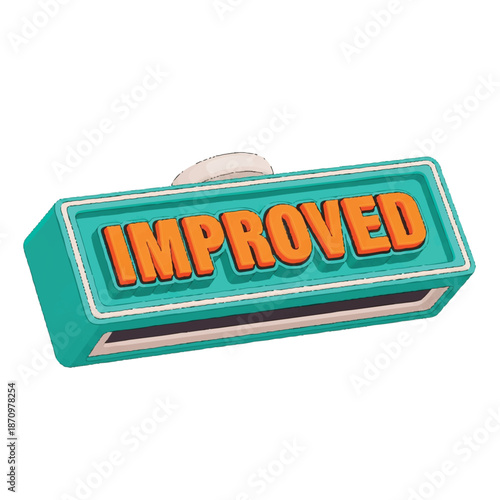 Retro Stamp with the Word Improved in Bold Orange Letters.