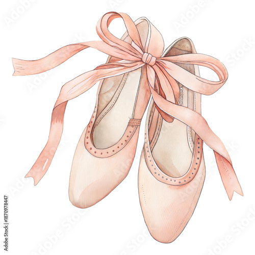 Quadro em tela Watercolor ballet pointe shoes with ribbons delicate hand painted illustration m