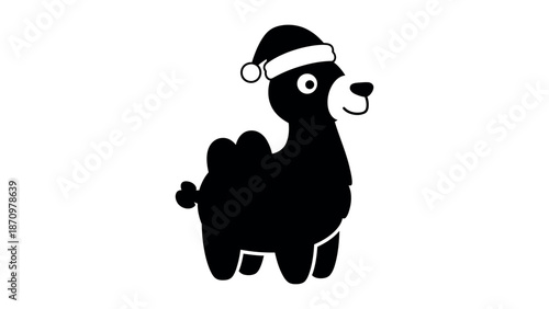 Black camel wearing Santa hat animal white silhouette