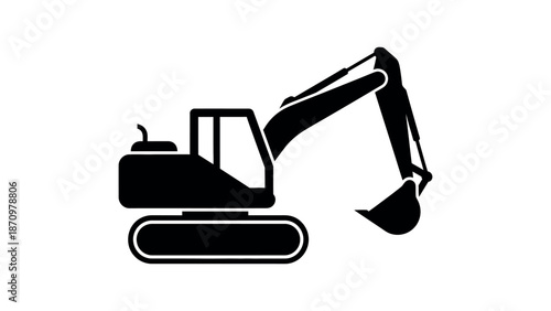 Black excavator silhouette on white background digger