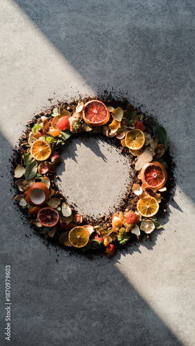 Wallpaper Mural Fruit and flower wreath arranged in a circular pattern on a flat surface. Torontodigital.ca
