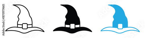 Simple Line Art Witch Hat with Buckle Halloween Costume Icon. Witch hat icon collection, holiday and halloween, wizard hat vector icon, vector graphics, editable stroke outline sign.