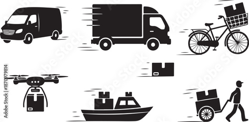 Various Delivery Methods and Transportation Icons