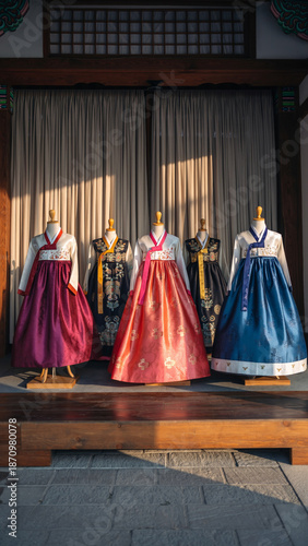Wallpaper Mural Traditional Korean hanbok dresses displayed on mannequins indoors. Torontodigital.ca