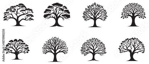 Tree icon set isolated black on white background. Vector Illustration.