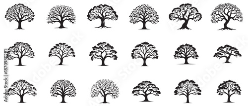 Tree icon set isolated black on white background. Vector Illustration.