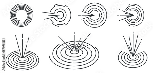 A set of concentric circles and radial lines in minimalist vector style, suitable for abstract design and visual effects