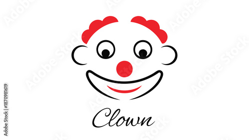 Friendly clown face with red hair and nose smiling