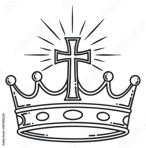 A crown with a cross on top in outline vector style, suitable for religious and spiritual designs