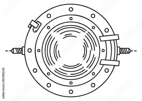 A circular ship porthole in outline vector style, perfect for nautical-themed designs and marine illustrations