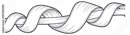 A twisted rope illustration in black and white outline vector style, ideal for textile design and craft projects
