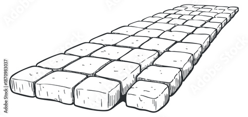 A collection of rectangular paving stones arranged in a flat geometric outline vector style, suitable for landscaping and architectural designs