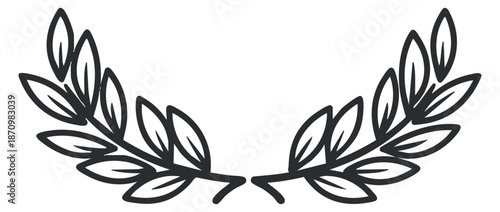 A decorative laurel leaf wreath in elegant black outline vector style, perfect for awards and recognition designs