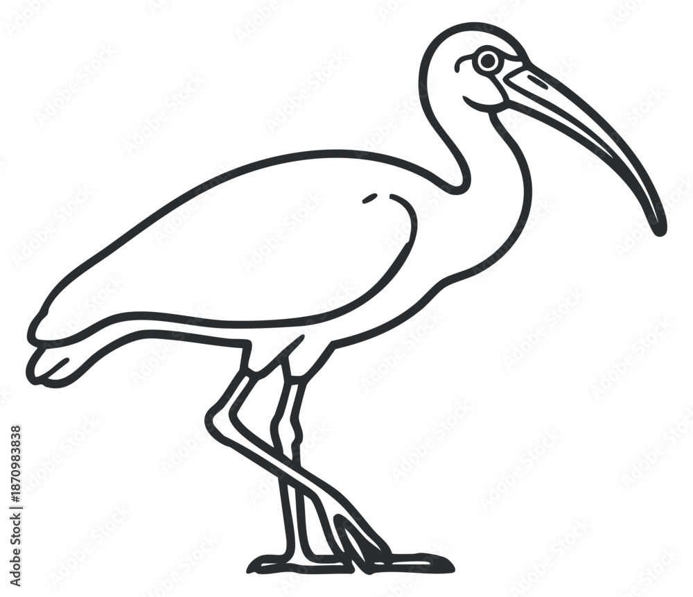 Fototapeta premium A minimalist outline illustration of a heron bird in black and white vector style, suitable for wildlife and nature projects