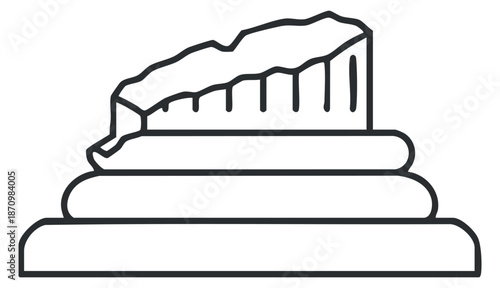 A slice of cheese on a wooden board in minimalist outline vector style, perfect for culinary designs and food-related projects