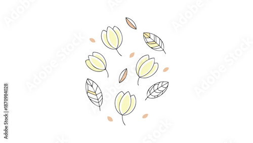 Stylized leaves falling in the air with soft colors