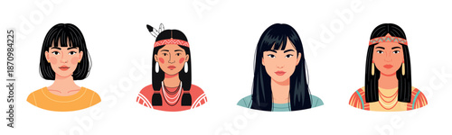 Illustrations of diverse young female characters with various hairstyles and accessories