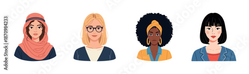 Diverse women: four illustrations of different ethnicities and styles