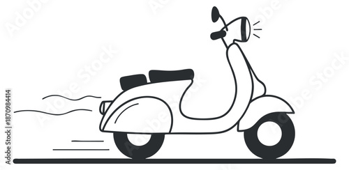 A side view illustration of a scooter in black and white minimalist vector style, ideal for transportation design and urban mobility projects