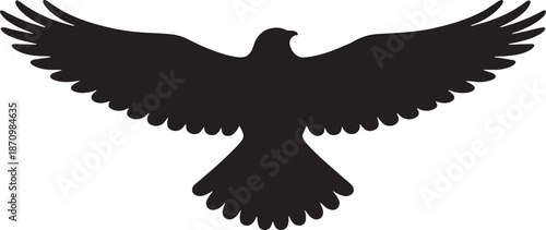 Bird Top View Flying Silhouette Vector – Minimal Flat Black Design on White Background