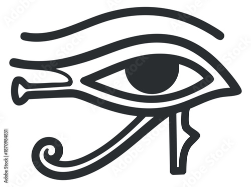 An Eye of Horus symbol in black and white minimalist vector style, ideal for cultural and historical designs
