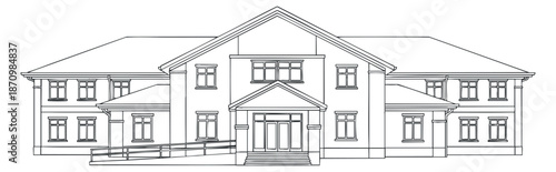 A detailed outline of a modern residential building in vector style, suitable for architectural presentations and real estate marketing