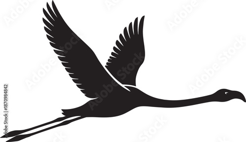Flamingo Flying Silhouette Elongated Neck Flat Vector