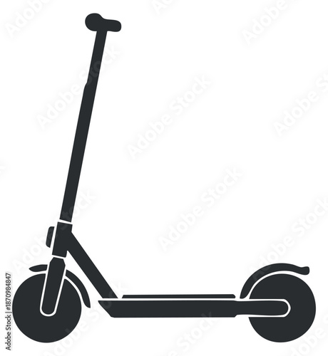 A black silhouette of an electric scooter in minimalist vector style, ideal for urban transportation and mobility designs
