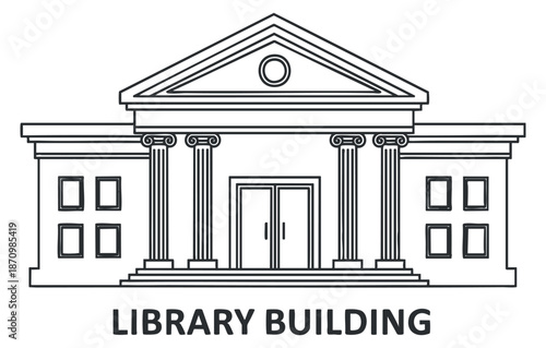 A library building illustration in minimalist outline vector style, perfect for educational and architectural projects