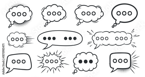 A collection of speech bubbles in various shapes and styles, featuring outline and comic styles, suitable for communication and design projects