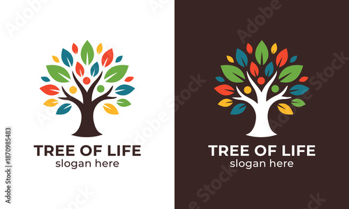 Creative tree of life logo design template illustration. Abstract tree colorful with abstract people child symbol vector design icon