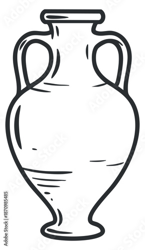 An elegant ceramic vase with two handles in black and white outline vector style, ideal for home decor and artistic projects