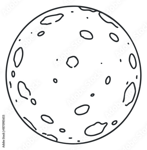 An outline illustration of a moon with craters in a minimalist vector style, perfect for educational or astronomical projects