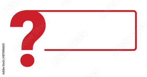 Red question mark with empty text box frame.