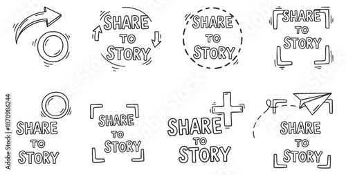 A collection of share to story icons in minimalist outline vector style, perfect for social media and digital content design