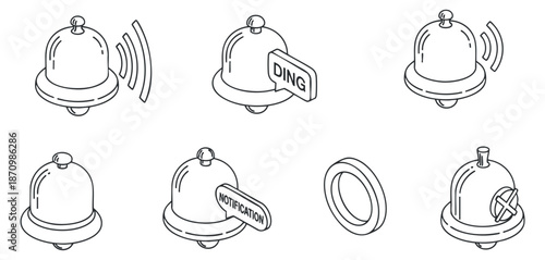A set of notification and alert bell icons in linear outline vector style, suitable for app design and user interface elements