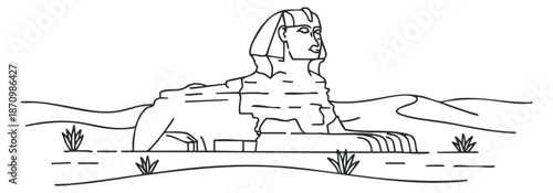 An outline illustration of the Great Sphinx of Giza in minimalist vector style, perfect for educational materials and travel-themed designs