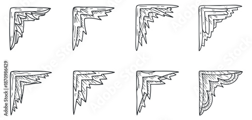 A set of decorative corner elements in hand-drawn outline style, perfect for vintage design projects and creative layouts
