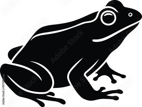 Black and white frog illustration jumping on white background minimalist design