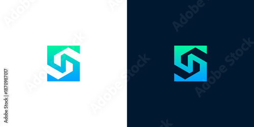 Dynamic and abstract letter S logo design with a modern geometric style, utilizing a vibrant blue and green gradient, symbolizing innovative connections, strategic growth, and digital transformation