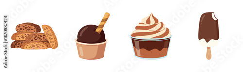 Delicious assorted chocolate desserts and treats on white background