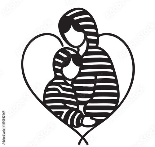 Continuous line drawing of mother and baby cute family concept card sketch logo
