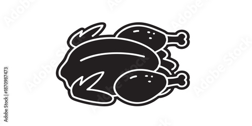 Roast chicken vector icon, top view food symbol, culinary and meal concept, black outline and filled style, isolated on transparent background, minimalist vector design for UI, web, and print.