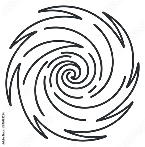 A swirling spiral pattern in minimalist black line vector style, suitable for modern design projects and backgrounds