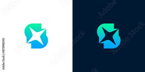 Abstract Star Shape Inside Letter S Logo on White and Dark Backgrounds