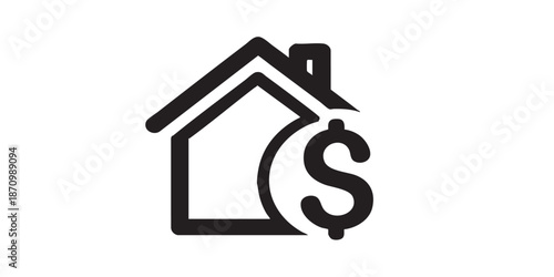 Real estate for sale vector icon, property selling symbol, black outline and filled style, isolated on transparent background, minimalist vector design for UI, web, and print.