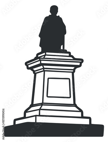 A silhouette of a historical statue on a pedestal in black and white vector style, ideal for cultural and architectural projects