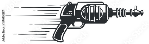 A futuristic ray gun in a black and white dynamic vector style, ideal for sci-fi themed projects and creative designs