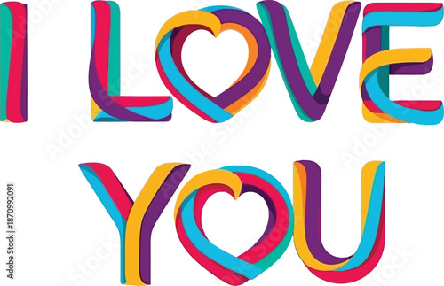 Vibrant I Love You message with colorful heart symbols on white